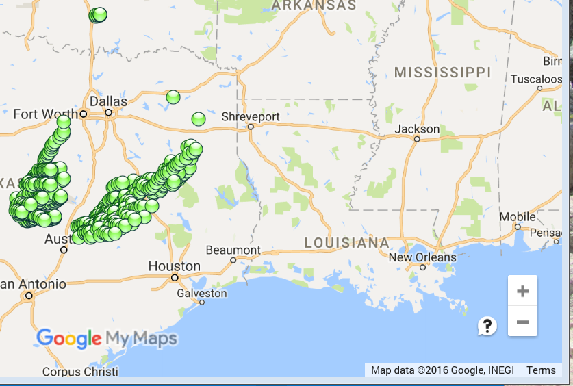 Screen Shot of Google Earth Map of the NX3HAIL Data in MYK2BY.kml