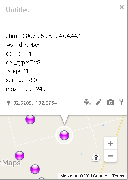 Screen Shot of Google Earth Map of the NX3TVS Data for TILE=-102.12,32.62 