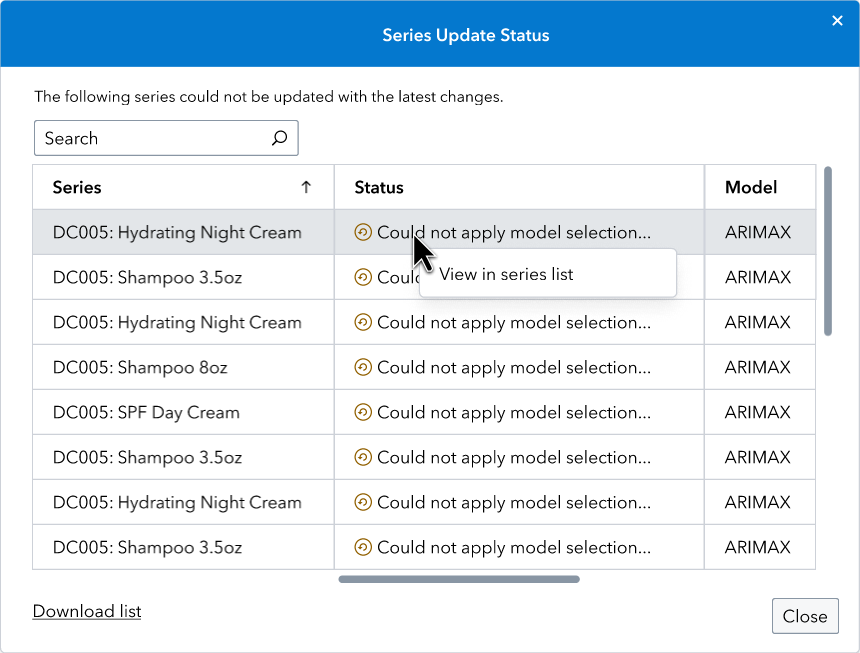 Series Update Status
