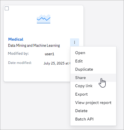 Project menu option Share