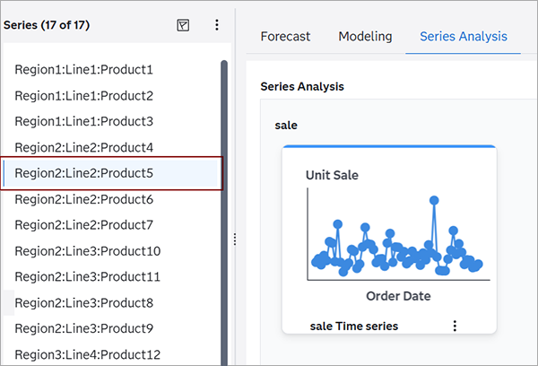 select a series in the Series pane for analysis